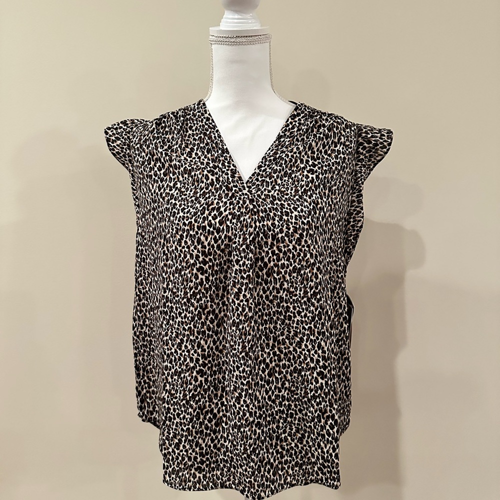 Chaus Black and White Animal Print V-Neck Blouse